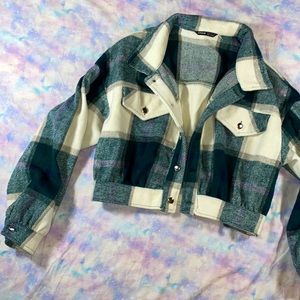 Shein • Buffalo Check Cropped Flannel Coat